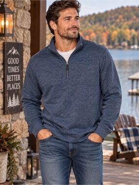 Men’s Blue Heather Quarter Zip Pullover Size M Golf Casual, Campcore, Fall
